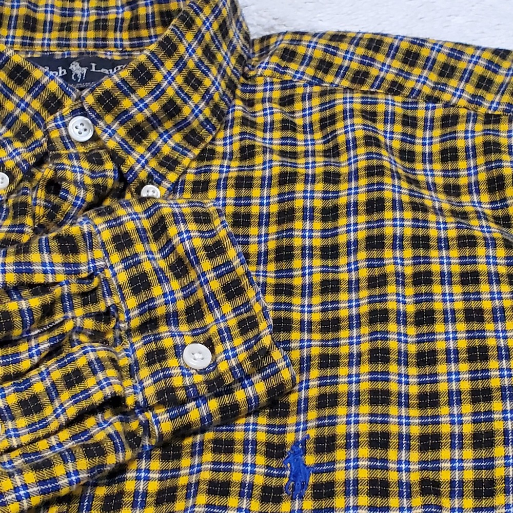 Ralph Lauren Blue Label Yellow Black Flannel Button Shirt Large‎ Classic Casual